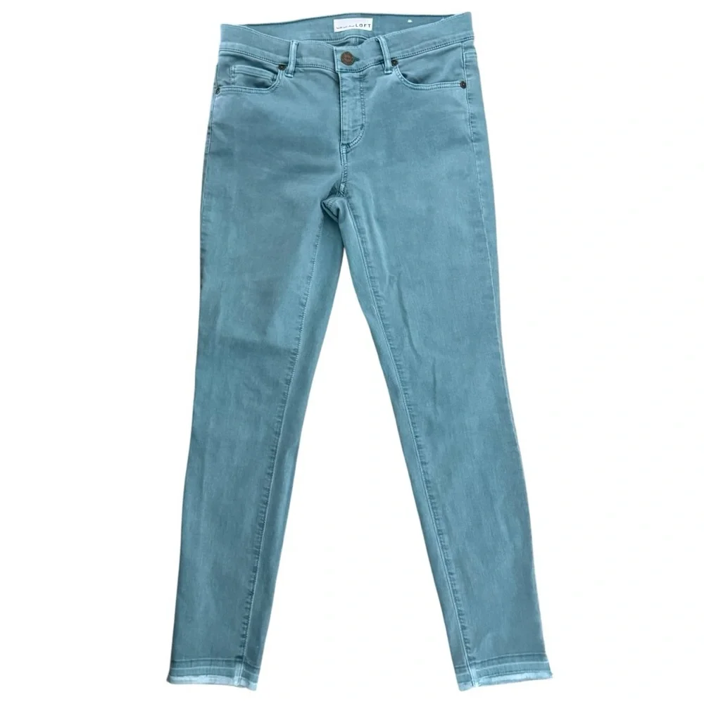 LOFT Size 26/2 Dusty Teal Modern Skinny Mid-Rise 5 Pocket Jeans NWOT - Picture 1 of 7
